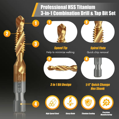 🔥3 In 1 Spiral Tap Hex Shank Drill Bit Set
