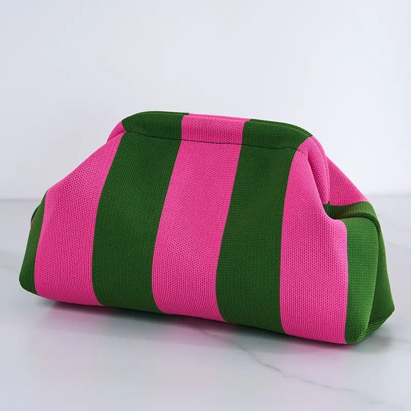 Women's Striped/diamond Dot Cloud Handbag, Clip-Top Crossbody Bag