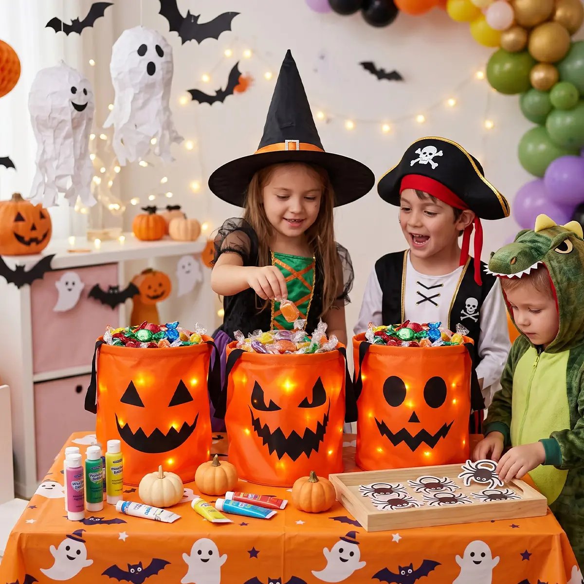 🎃4pcs  LED Halloween Candy Bag – Trick or Treat Tote with Lights, Reusable, Kids/Adults, Party/Garden Decor 👻