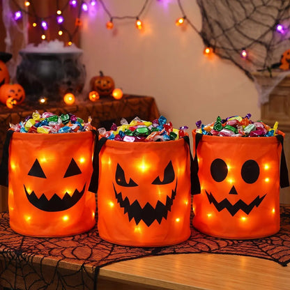 🎃4pcs  LED Halloween Candy Bag – Trick or Treat Tote with Lights, Reusable, Kids/Adults, Party/Garden Decor 👻