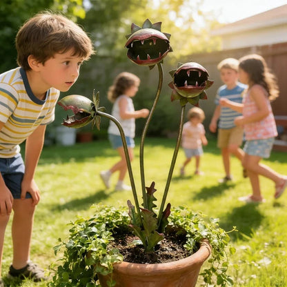 Whimsical Metal Carnivorous Plant Garden Stake