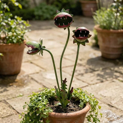 Whimsical Metal Carnivorous Plant Garden Stake