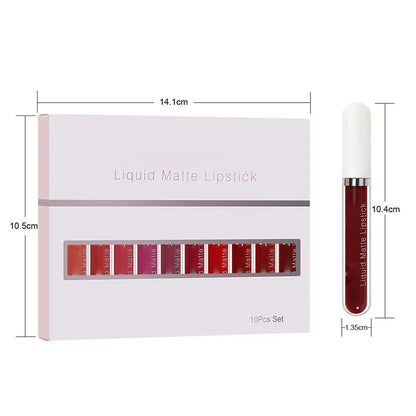💖10Pcs Liquid Matte Matt Lipstick Set, Long Lasting Lipstick 24 hour Waterproof Lip Gloss
