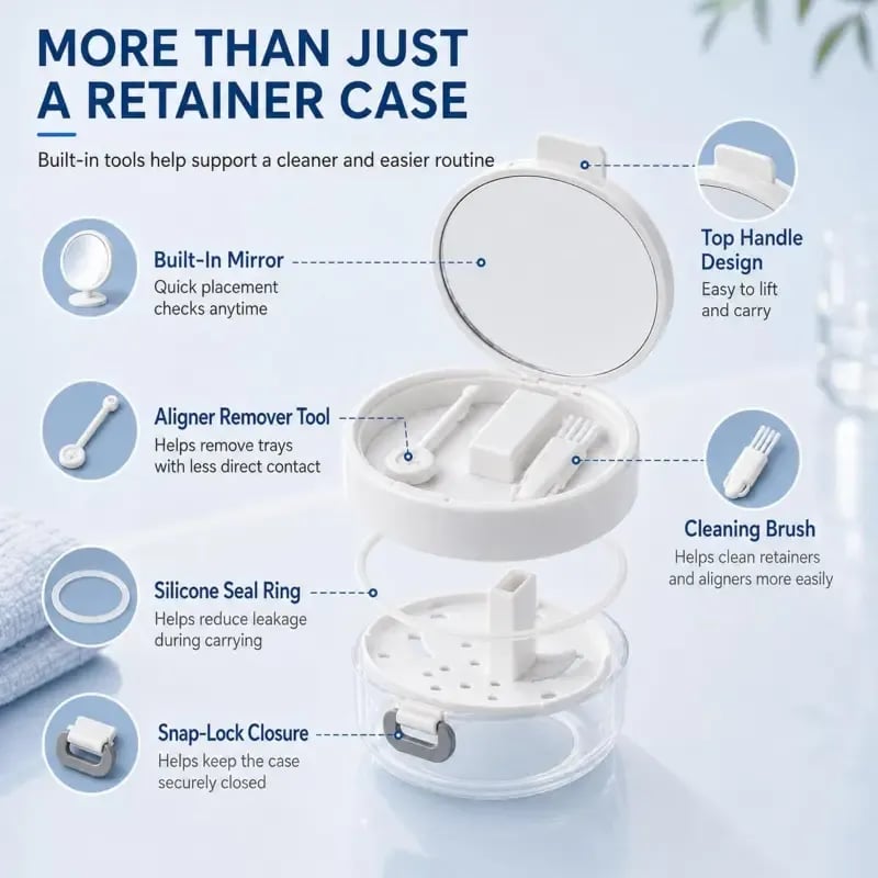💖Hot 30% OFF🌹🦷 Retainer Cleaner Case Box with Drain Tray, Mirror & Brush