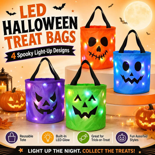 🎃4pcs  LED Halloween Candy Bag – Trick or Treat Tote with Lights, Reusable, Kids/Adults, Party/Garden Decor 👻
