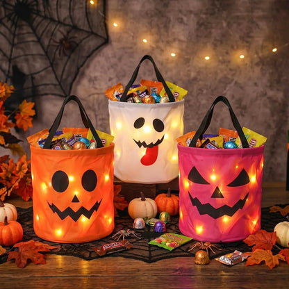 🎃4pcs  LED Halloween Candy Bag – Trick or Treat Tote with Lights, Reusable, Kids/Adults, Party/Garden Decor 👻