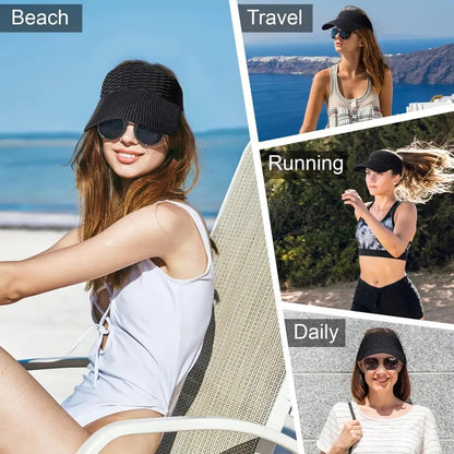 👒 Women's High Ponytail Sun Visor Hat – Breathable Open-Top UV Protection Cap for Running, Beach & Travel