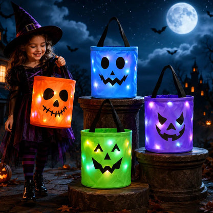 🎃4pcs  LED Halloween Candy Bag – Trick or Treat Tote with Lights, Reusable, Kids/Adults, Party/Garden Decor 👻