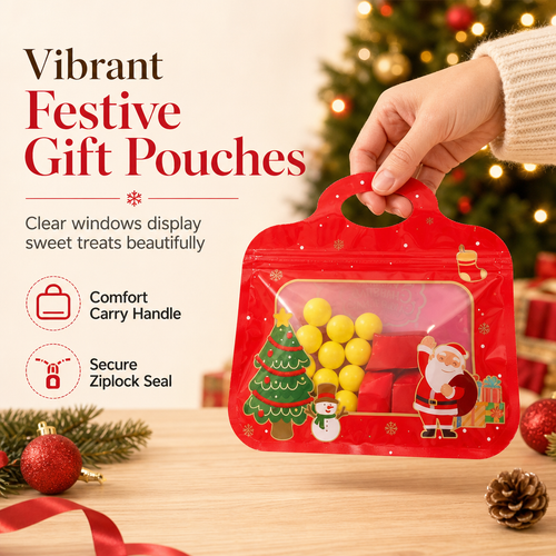 🎄50 Christmas Self-Sealing Gift Bags – Handles & Clear Windows
