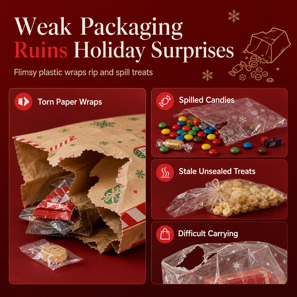 🎄50 Christmas Self-Sealing Gift Bags – Handles & Clear Windows