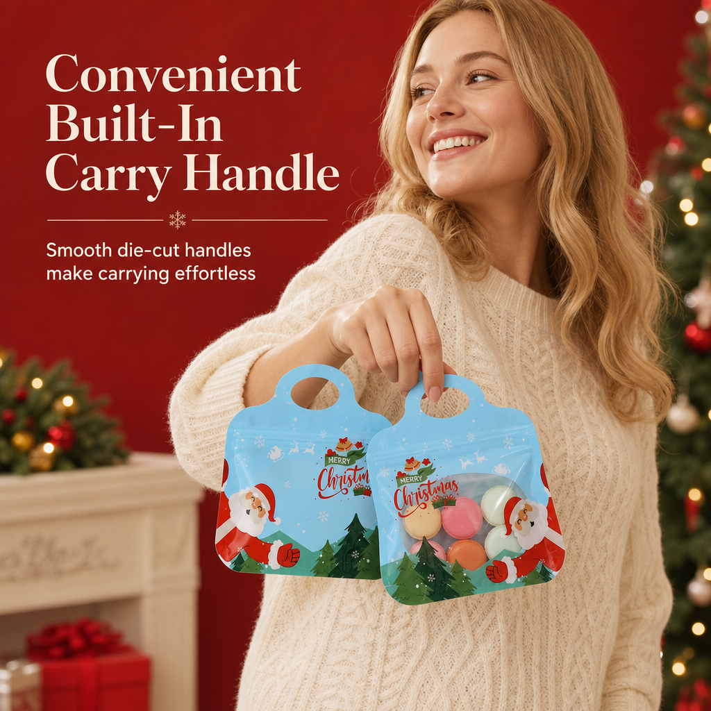 🎄50 Christmas Self-Sealing Gift Bags – Handles & Clear Windows