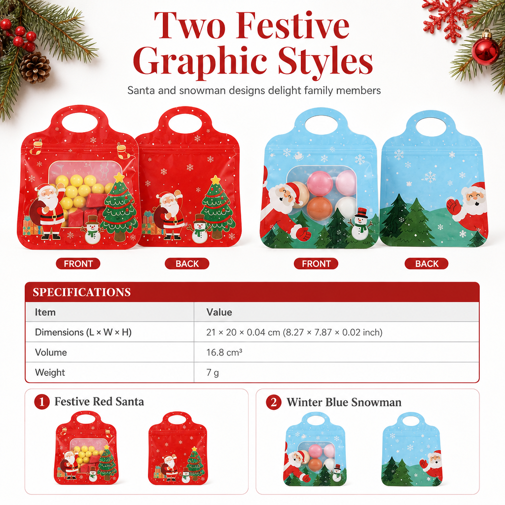 🎄50 Christmas Self-Sealing Gift Bags – Handles & Clear Windows