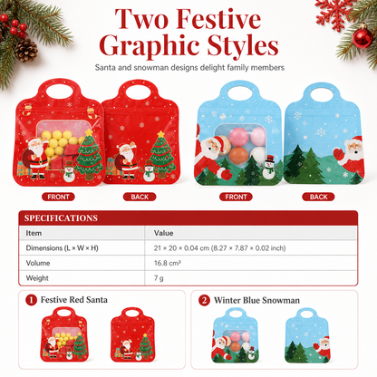 🎄50 Christmas Self-Sealing Gift Bags – Handles & Clear Windows